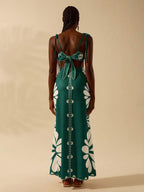 CAJUNI Vestido Estampado Tropical Laranja com Amarração na Cintura, Estilo Boêmio Feminino, Vestido de Praia Casual Solto para o Verão