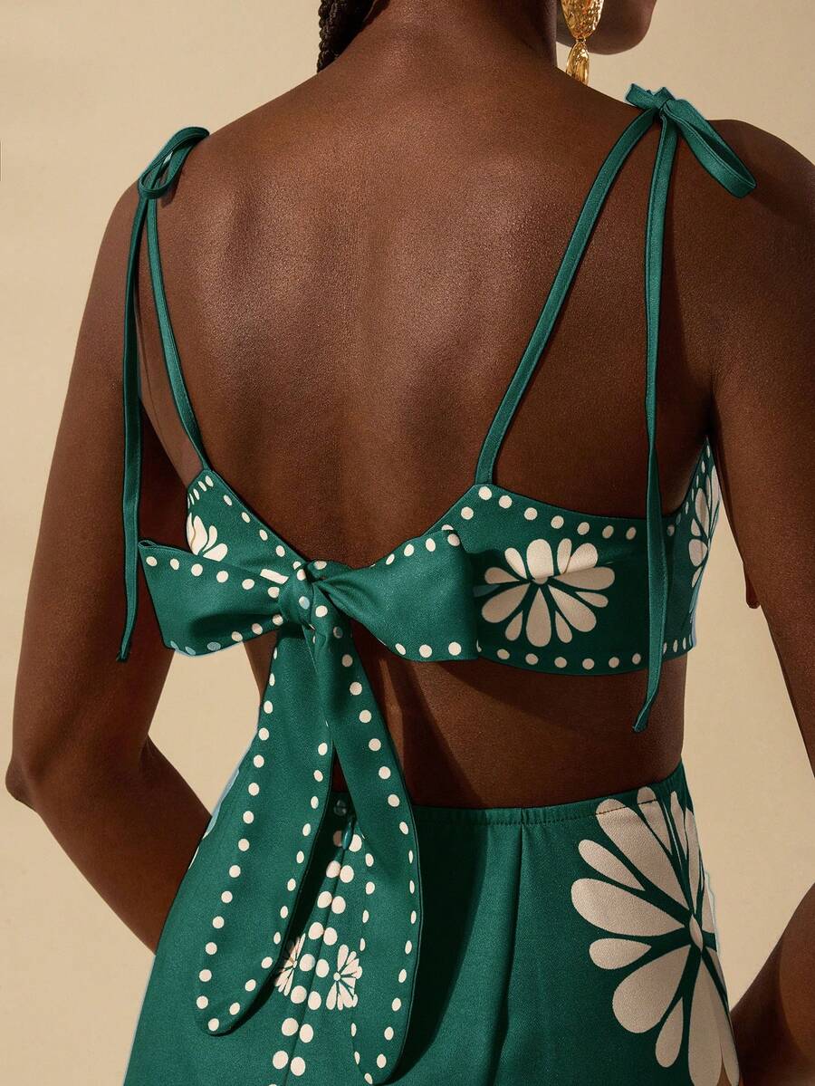 CAJUNI Vestido Estampado Tropical Laranja com Amarração na Cintura, Estilo Boêmio Feminino, Vestido de Praia Casual Solto para o Verão