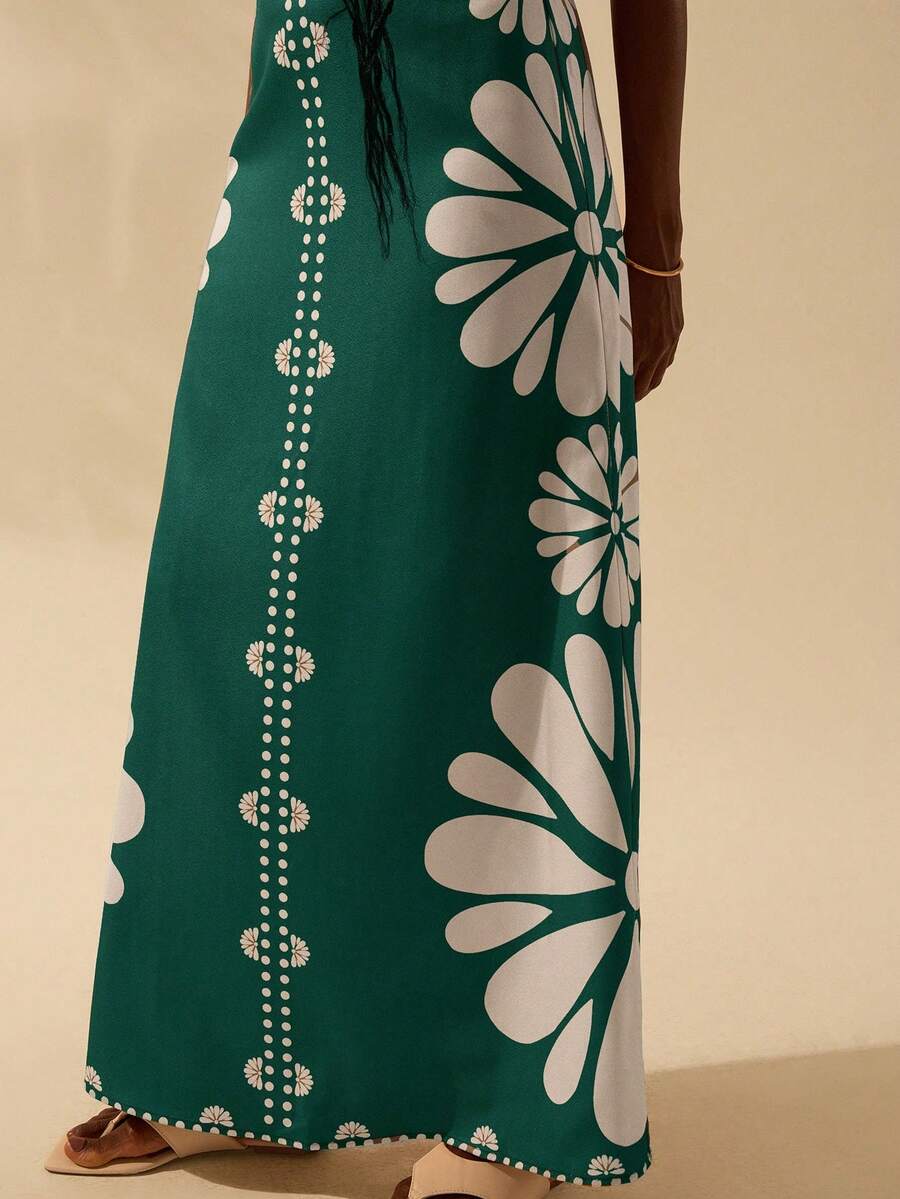 CAJUNI Vestido Estampado Tropical Laranja com Amarração na Cintura, Estilo Boêmio Feminino, Vestido de Praia Casual Solto para o Verão