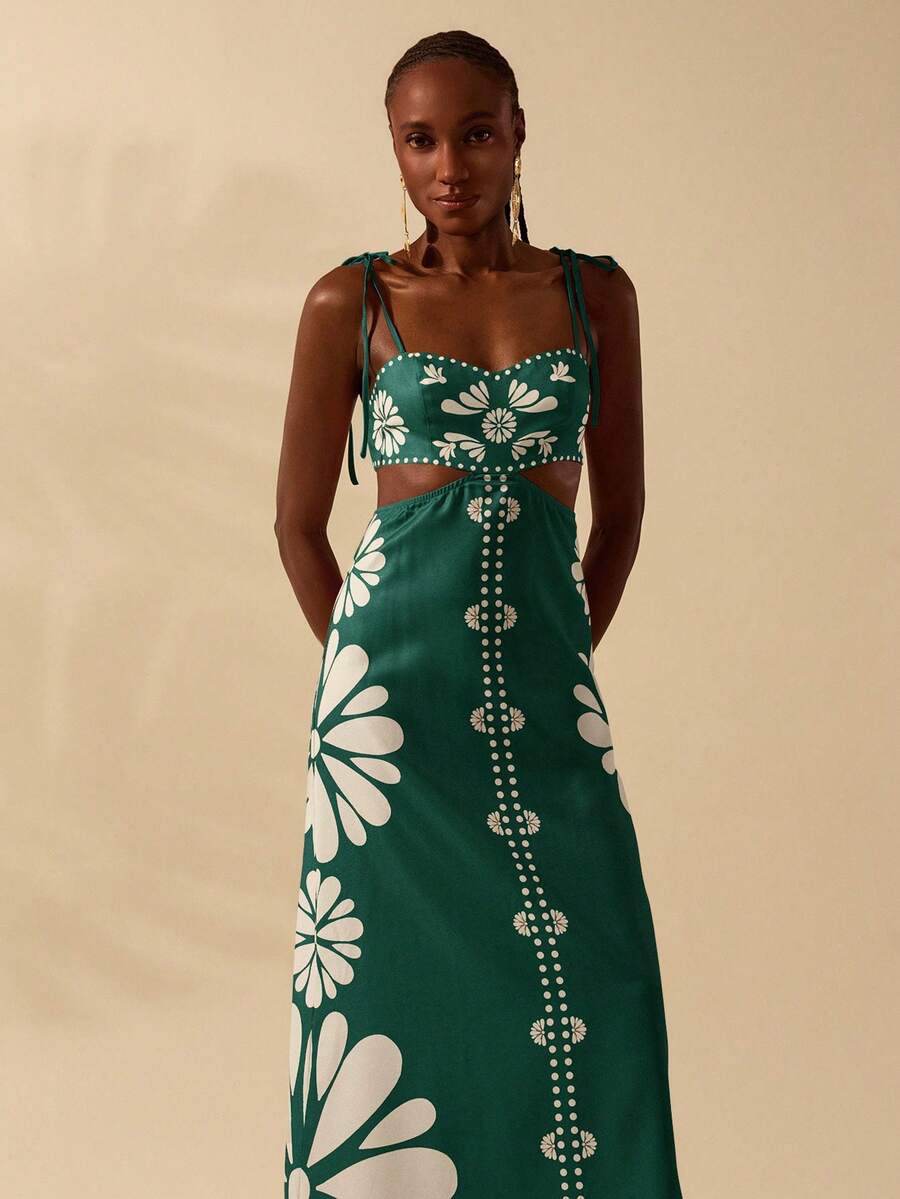 CAJUNI Vestido Estampado Tropical Laranja com Amarração na Cintura, Estilo Boêmio Feminino, Vestido de Praia Casual Solto para o Verão