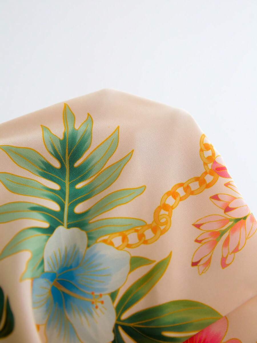 Travachic Vestido de Verão com Estampa Floral, Decote Quadrado, Sem Mangas, Cintura Marcada e Amarração na Frente, para Férias, Looks de Praia e Verão para Mulheres