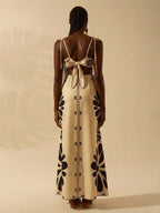 CAJUNI Vestido Estampado Tropical Laranja com Amarração na Cintura, Estilo Boêmio Feminino, Vestido de Praia Casual Solto para o Verão