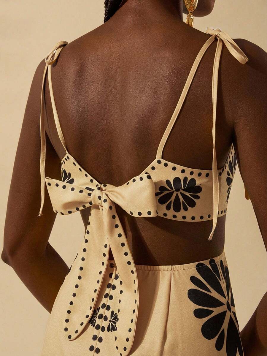 CAJUNI Vestido Estampado Tropical Laranja com Amarração na Cintura, Estilo Boêmio Feminino, Vestido de Praia Casual Solto para o Verão