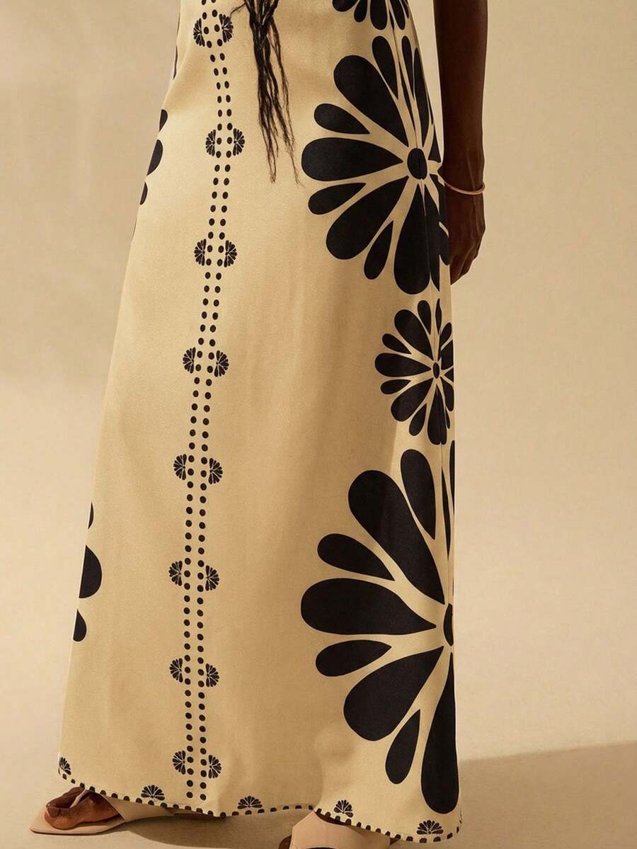 CAJUNI Vestido Estampado Tropical Laranja com Amarração na Cintura, Estilo Boêmio Feminino, Vestido de Praia Casual Solto para o Verão