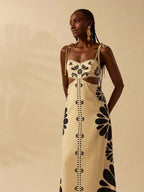 CAJUNI Vestido Estampado Tropical Laranja com Amarração na Cintura, Estilo Boêmio Feminino, Vestido de Praia Casual Solto para o Verão