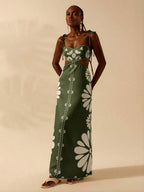 CAJUNI Vestido Estampado Tropical Laranja com Amarração na Cintura, Estilo Boêmio Feminino, Vestido de Praia Casual Solto para o Verão