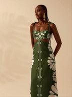 CAJUNI Vestido Estampado Tropical Laranja com Amarração na Cintura, Estilo Boêmio Feminino, Vestido de Praia Casual Solto para o Verão