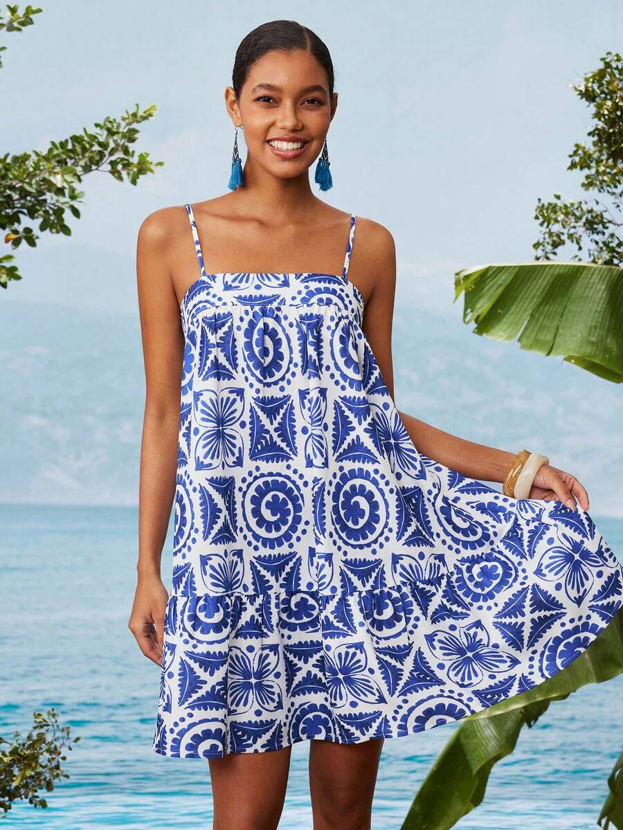 Travachic Vestido de alça fina para verão e férias, estampa floral, estilo de férias, looks de férias para mulheres, looks de férias na praia, looks de verão para mulheres, vestidos de verão para mulheres, vestidos para mulheres, vestido de verão
