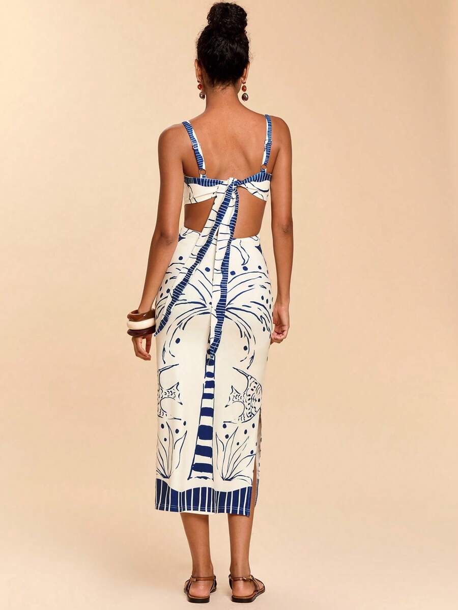 Travachic Vestido Feminino Estampa Floral Costas Abertas Sem Mangas, Estilo de Férias, Looks de Verão para Mulheres, Verão, Looks de Férias para Mulheres, Vestidos de Verão para Mulheres