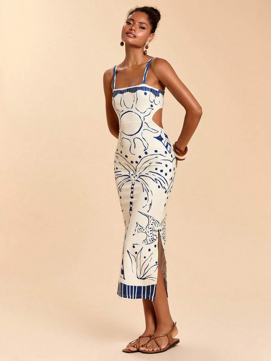 Travachic Vestido Feminino Estampa Floral Costas Abertas Sem Mangas, Estilo de Férias, Looks de Verão para Mulheres, Verão, Looks de Férias para Mulheres, Vestidos de Verão para Mulheres