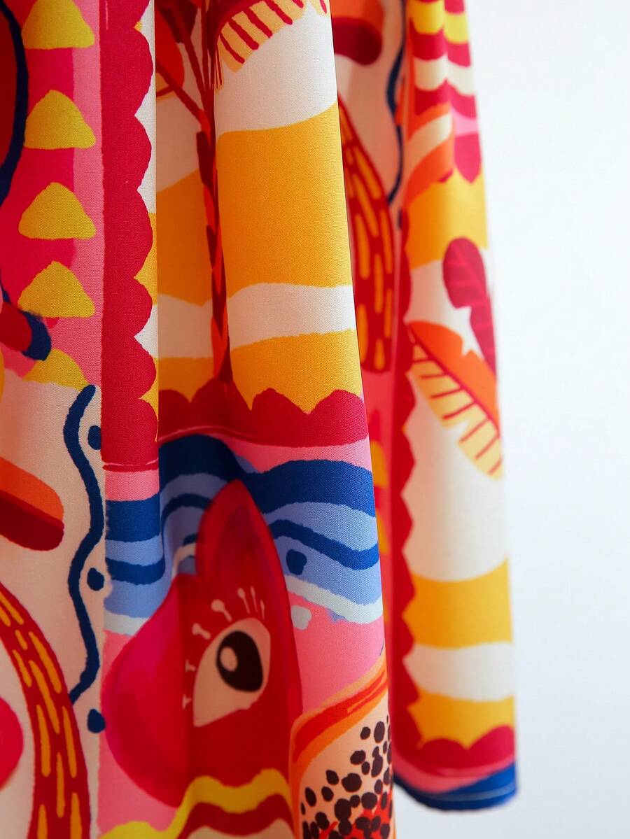 Travachic Vestido de Verão com Estampa Floral, Decote Quadrado, Sem Mangas, Cintura Marcada e Amarração na Frente, para Férias, Looks de Praia e Verão para Mulheres