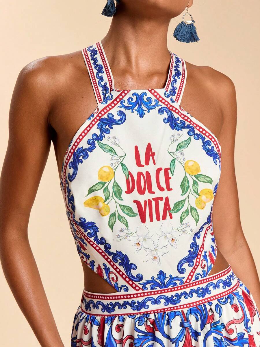 Travachic Vestido Feminino de Ombro de Fora com Estampa Tecida