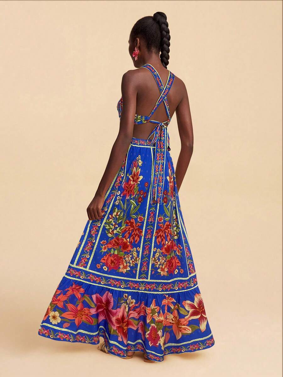 Travachic Vestido Feminino de Ombro de Fora com Estampa Tecida