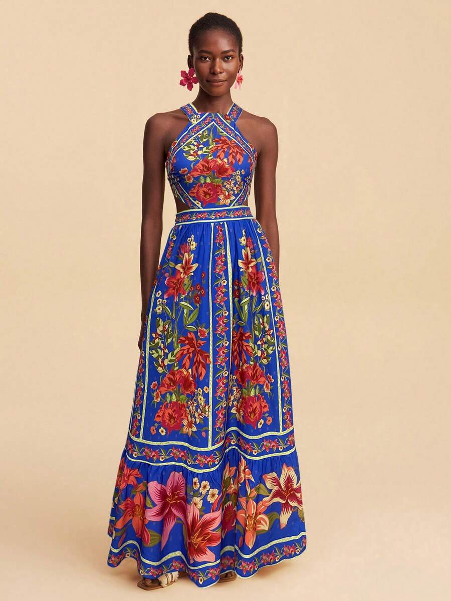 Travachic Vestido Feminino de Ombro de Fora com Estampa Tecida