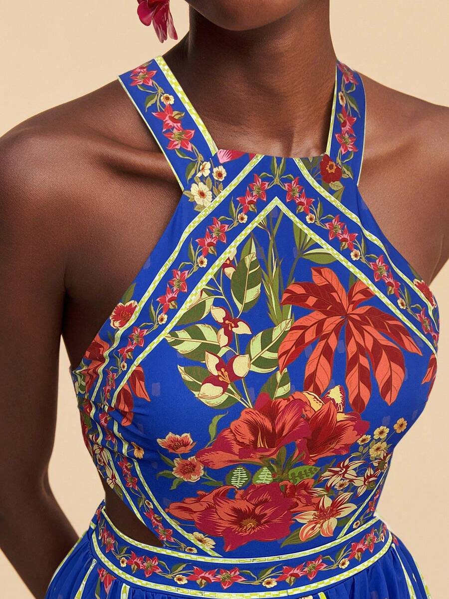 Travachic Vestido Feminino de Ombro de Fora com Estampa Tecida