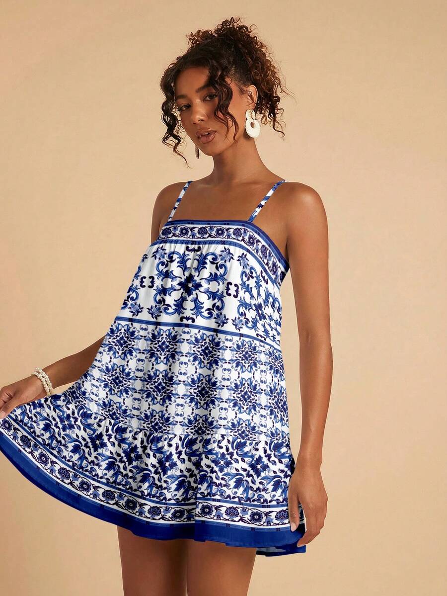 Travachic Vestido de alça fina para verão e férias, estampa floral, estilo de férias, looks de férias para mulheres, looks de férias na praia, looks de verão para mulheres, vestidos de verão para mulheres, vestidos para mulheres, vestido de verão