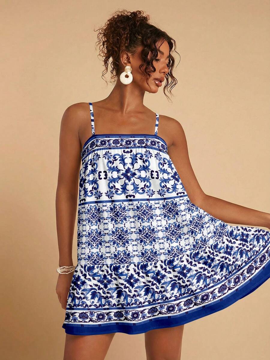 Travachic Vestido de alça fina para verão e férias, estampa floral, estilo de férias, looks de férias para mulheres, looks de férias na praia, looks de verão para mulheres, vestidos de verão para mulheres, vestidos para mulheres, vestido de verão