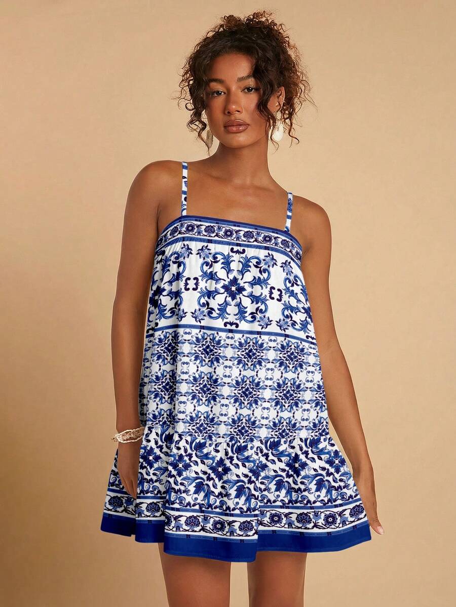 Travachic Vestido de alça fina para verão e férias, estampa floral, estilo de férias, looks de férias para mulheres, looks de férias na praia, looks de verão para mulheres, vestidos de verão para mulheres, vestidos para mulheres, vestido de verão
