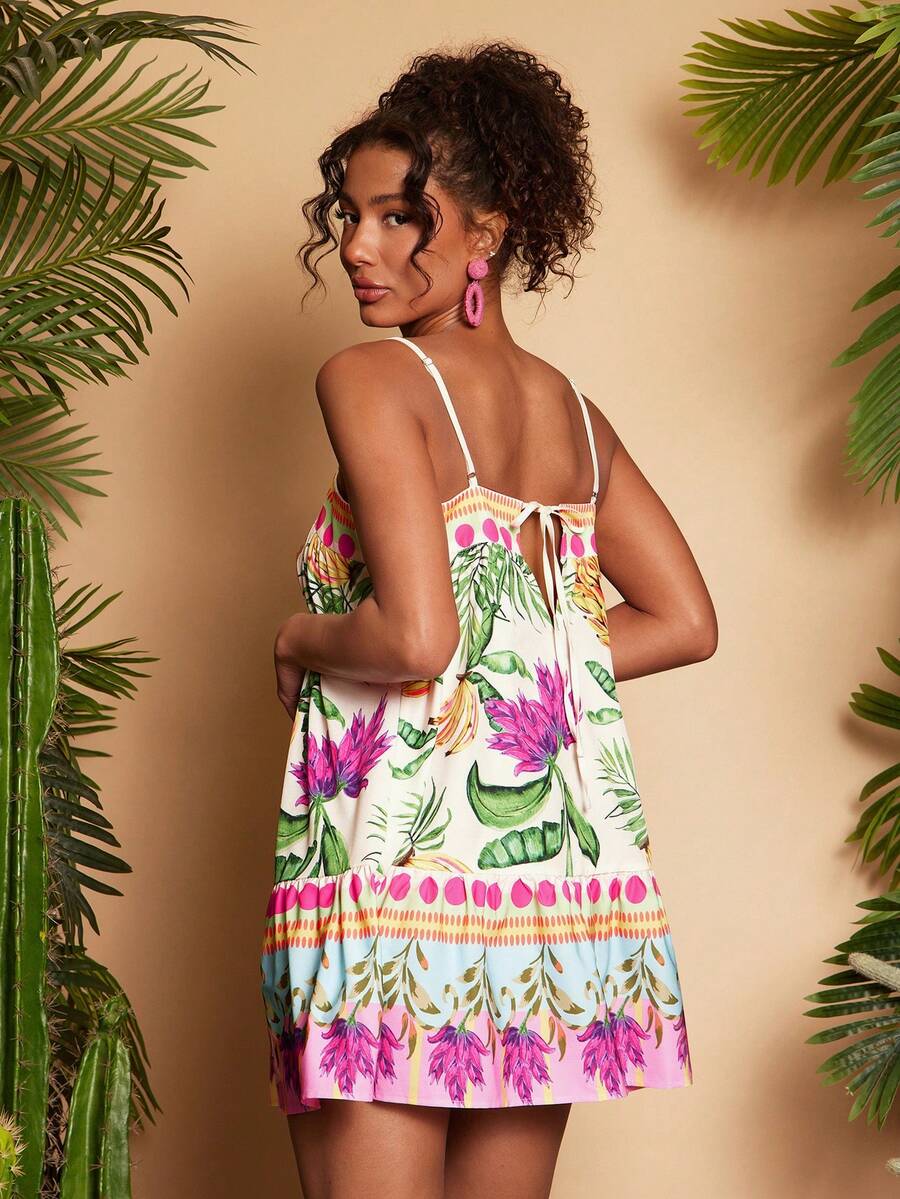 Travachic Vestido de alça fina para verão e férias, estampa floral, estilo de férias, looks de férias para mulheres, looks de férias na praia, looks de verão para mulheres, vestidos de verão para mulheres, vestidos para mulheres, vestido de verão