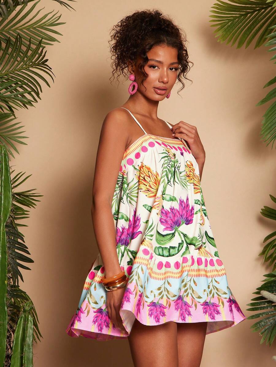 Travachic Vestido de alça fina para verão e férias, estampa floral, estilo de férias, looks de férias para mulheres, looks de férias na praia, looks de verão para mulheres, vestidos de verão para mulheres, vestidos para mulheres, vestido de verão
