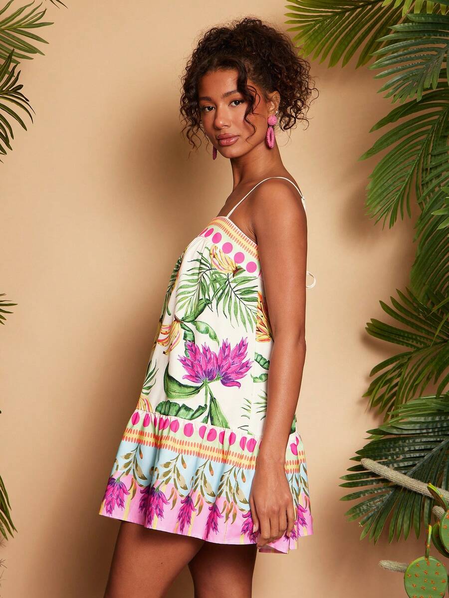Travachic Vestido de alça fina para verão e férias, estampa floral, estilo de férias, looks de férias para mulheres, looks de férias na praia, looks de verão para mulheres, vestidos de verão para mulheres, vestidos para mulheres, vestido de verão