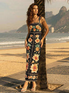 CAJUNI x Carol Peixinho Vestido Midi Romântico Casual de Férias com Estampa Tropical de Abacaxi e Floral, Adequado para Encontros