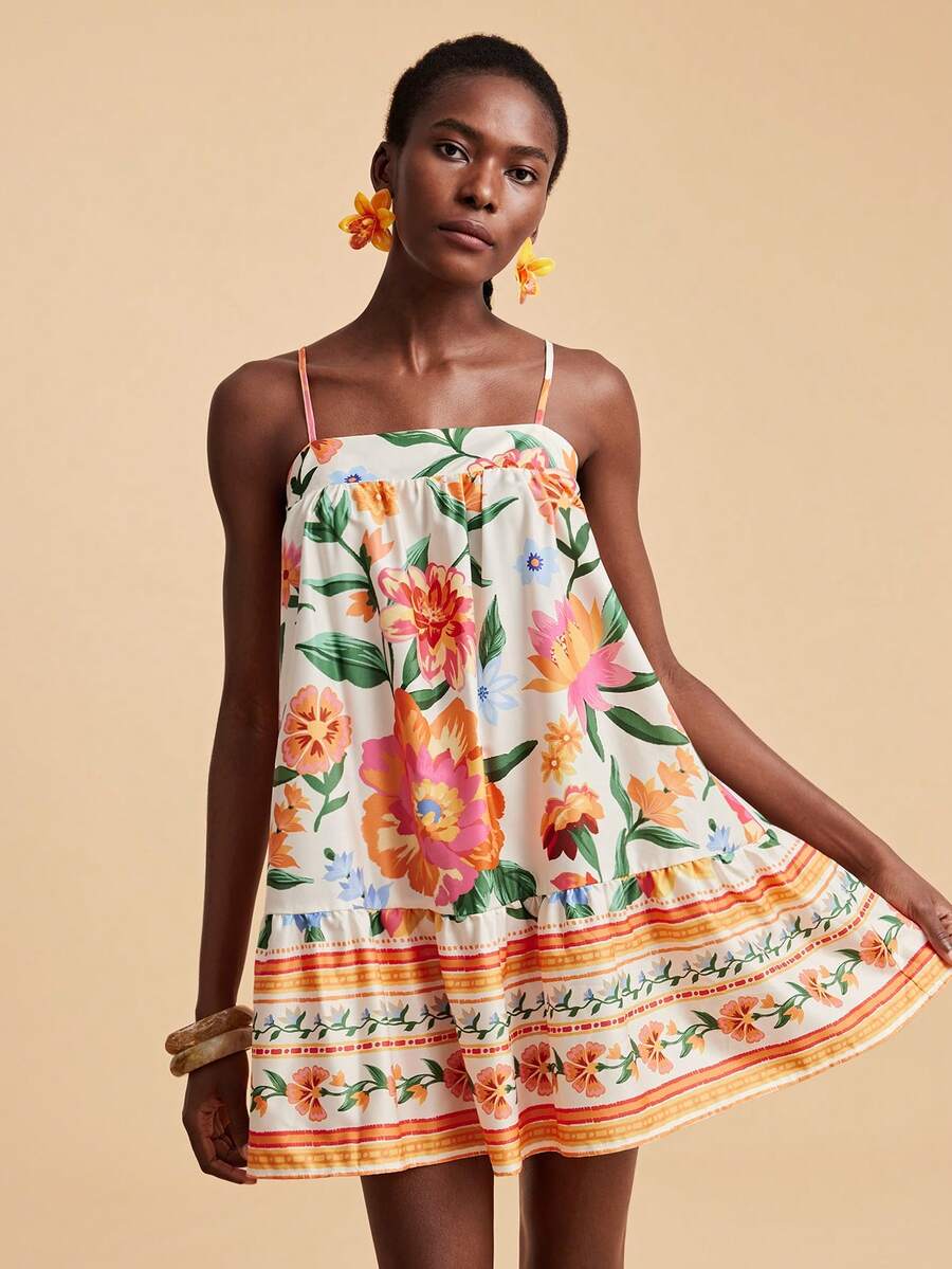 Travachic Vestido de alça fina para verão e férias, estampa floral, estilo de férias, looks de férias para mulheres, looks de férias na praia, looks de verão para mulheres, vestidos de verão para mulheres, vestidos para mulheres, vestido de verão