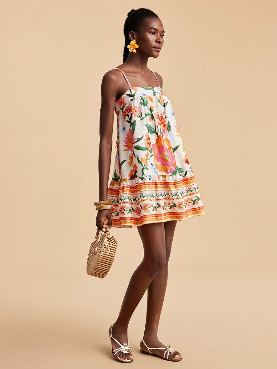 Travachic Vestido de alça fina para verão e férias, estampa floral, estilo de férias, looks de férias para mulheres, looks de férias na praia, looks de verão para mulheres, vestidos de verão para mulheres, vestidos para mulheres, vestido de verão