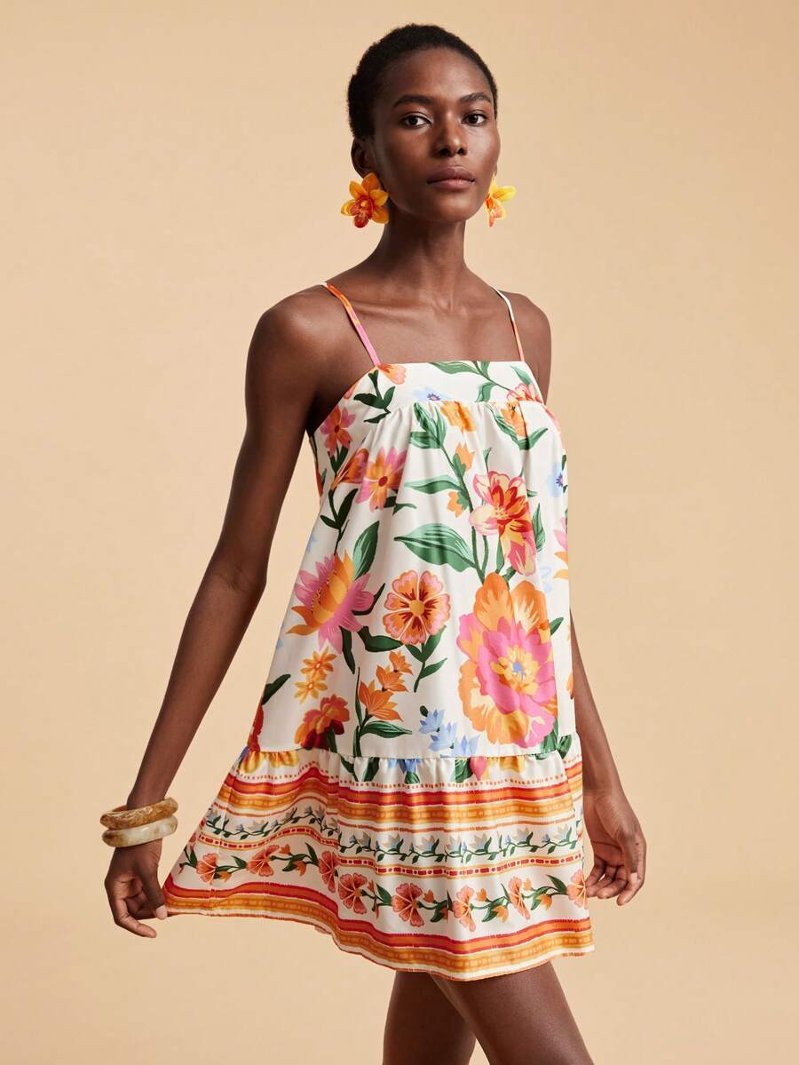 Travachic Vestido de alça fina para verão e férias, estampa floral, estilo de férias, looks de férias para mulheres, looks de férias na praia, looks de verão para mulheres, vestidos de verão para mulheres, vestidos para mulheres, vestido de verão