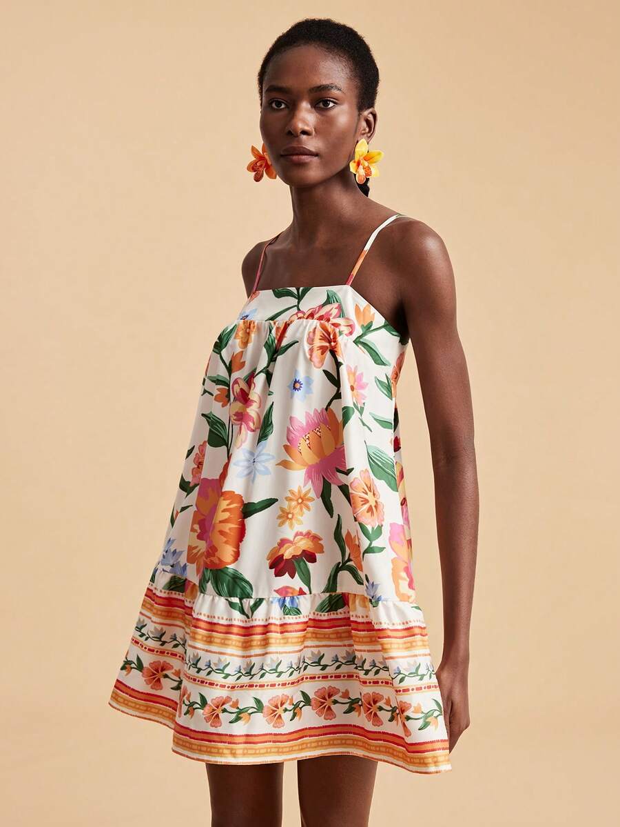 Travachic Vestido de alça fina para verão e férias, estampa floral, estilo de férias, looks de férias para mulheres, looks de férias na praia, looks de verão para mulheres, vestidos de verão para mulheres, vestidos para mulheres, vestido de verão