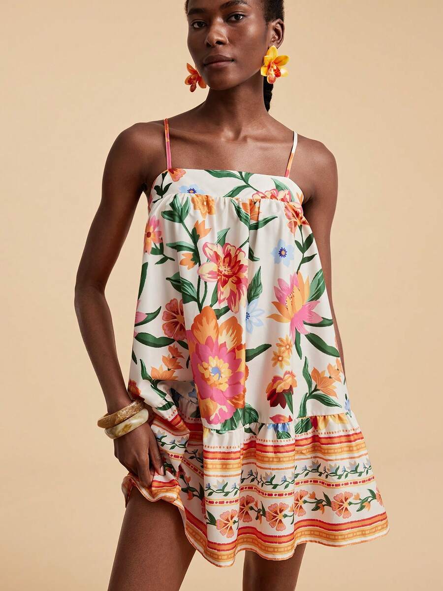 Travachic Vestido de alça fina para verão e férias, estampa floral, estilo de férias, looks de férias para mulheres, looks de férias na praia, looks de verão para mulheres, vestidos de verão para mulheres, vestidos para mulheres, vestido de verão