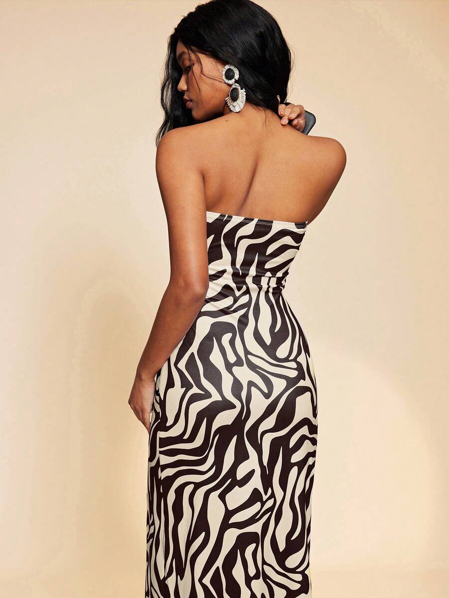 Travachic Vestido Bandeau Multicolorido Impresso para Mulheres, Férias