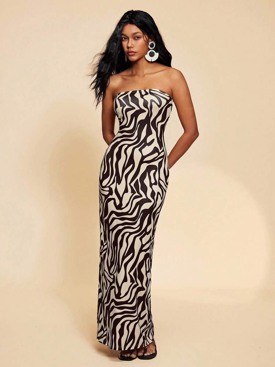 Travachic Vestido Bandeau Multicolorido Impresso para Mulheres, Férias