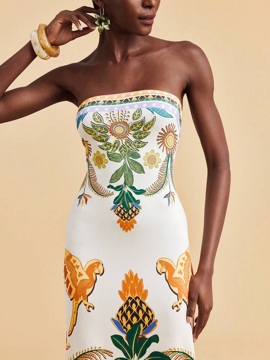 Travachic Vestido Bandeau Multicolorido Impresso para Mulheres, Férias