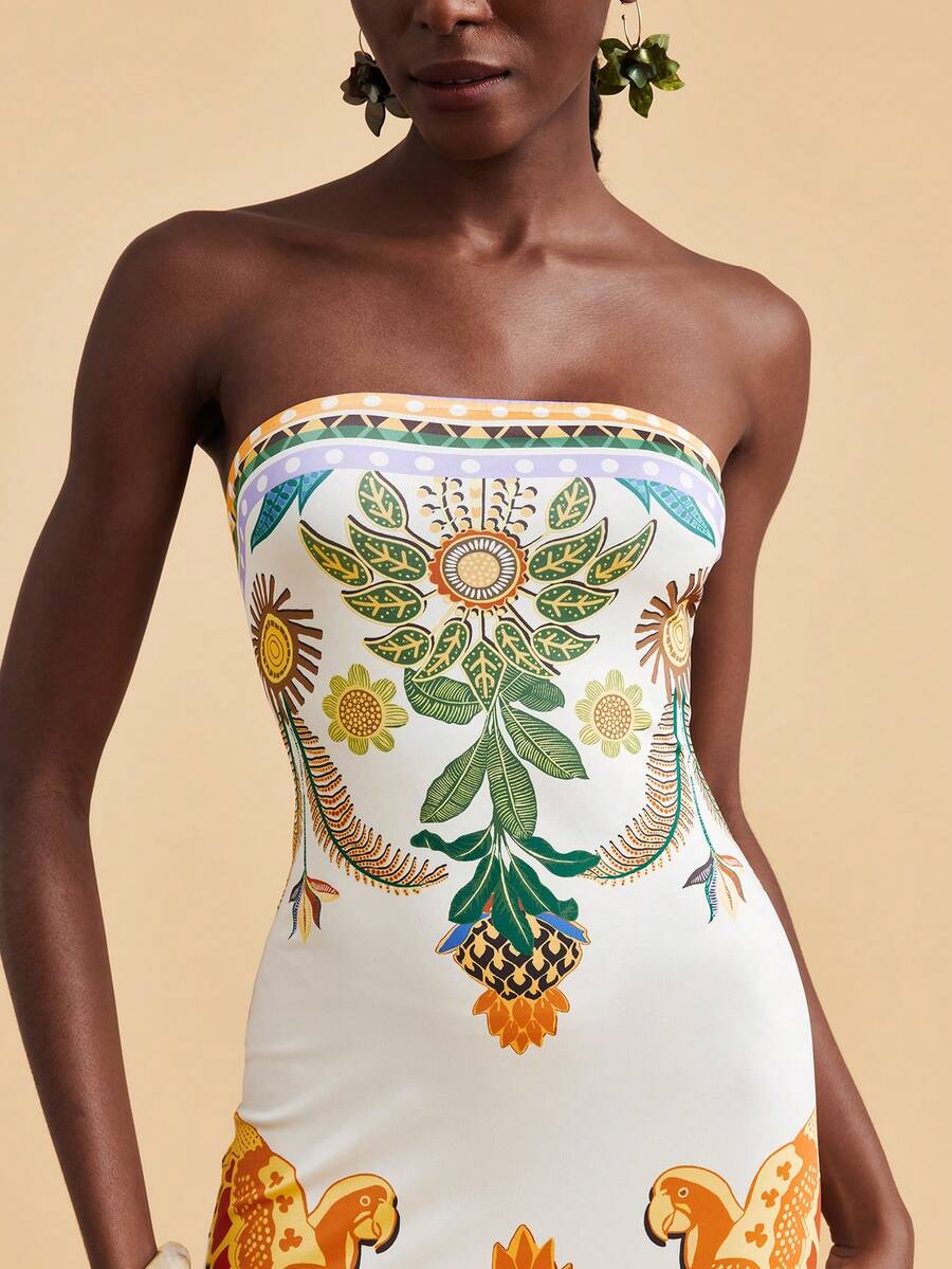 Travachic Vestido Bandeau Multicolorido Impresso para Mulheres, Férias